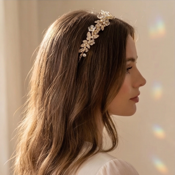 Gold or Silver Leaf and Crystal Hairband