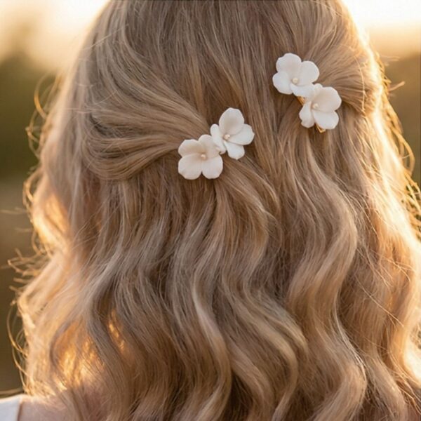 Ceramic White Flower Hair Clips