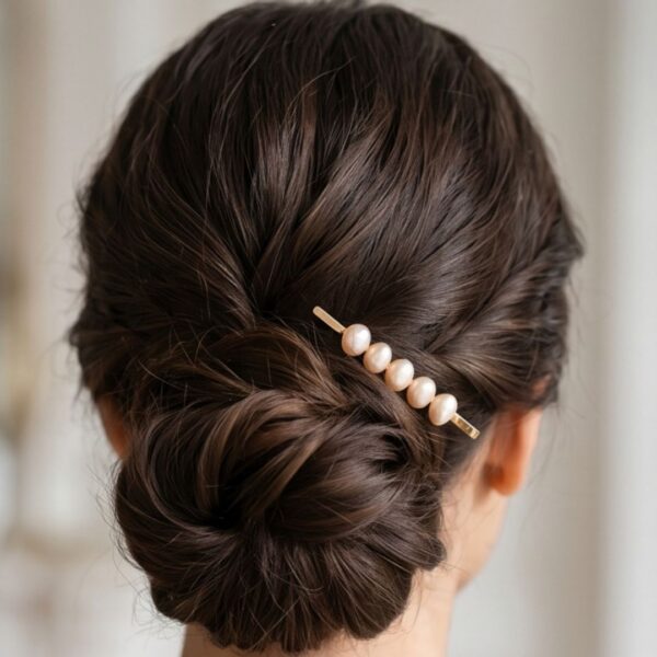 Gold Hair Slide with Soft Blush Freshwater Pearls